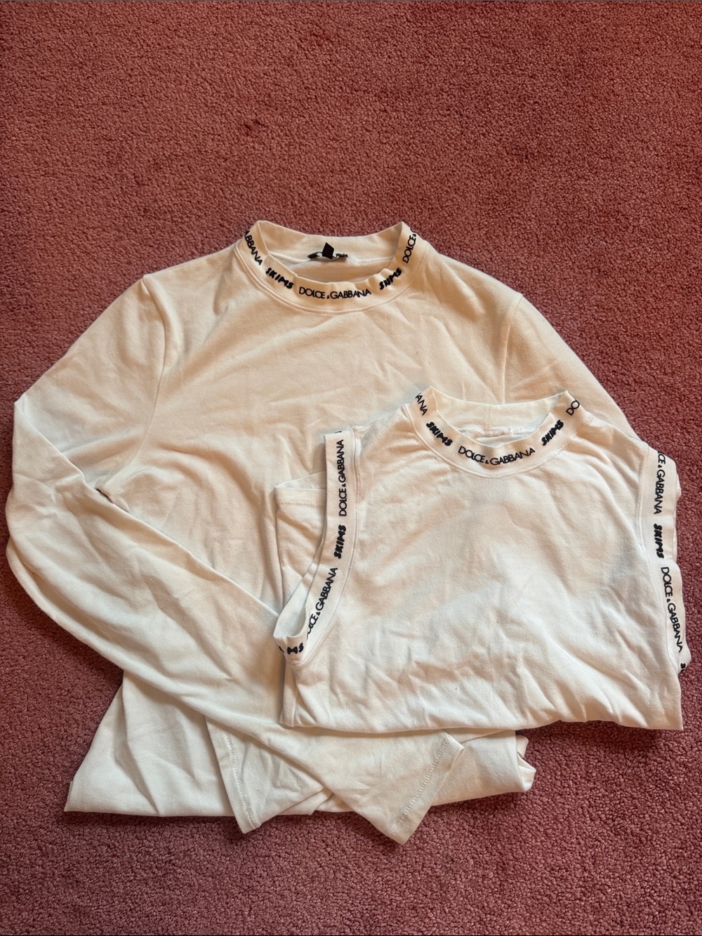 Dolce & Gabbana Cream Long Sleeve Tee with Logo Trim